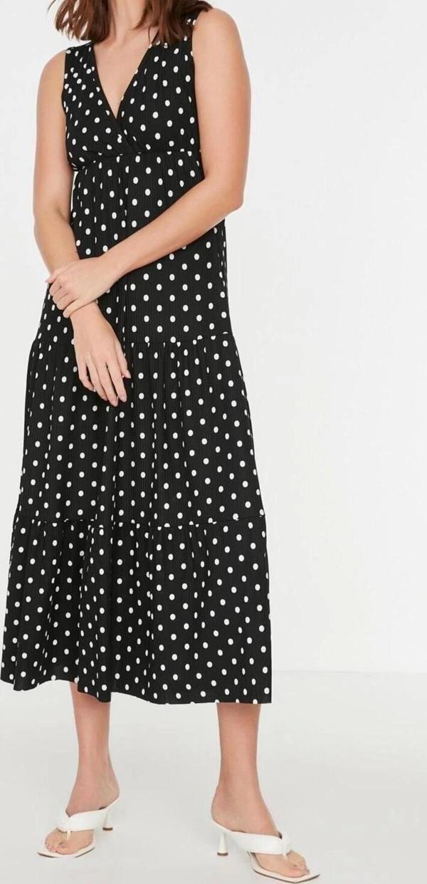 Moda Regular Casual Günlük Polyester Kaşkorse Örme V Yaka Kolsuz Kol A-Line Maxi Boy Elbise - Image 1