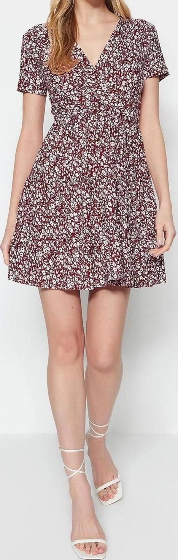 Moda Regular Casual Günlük Polyester Kaşkorse Örme Kruvaze Kısa Kol Skater Mini Boy Elbise - Image 1