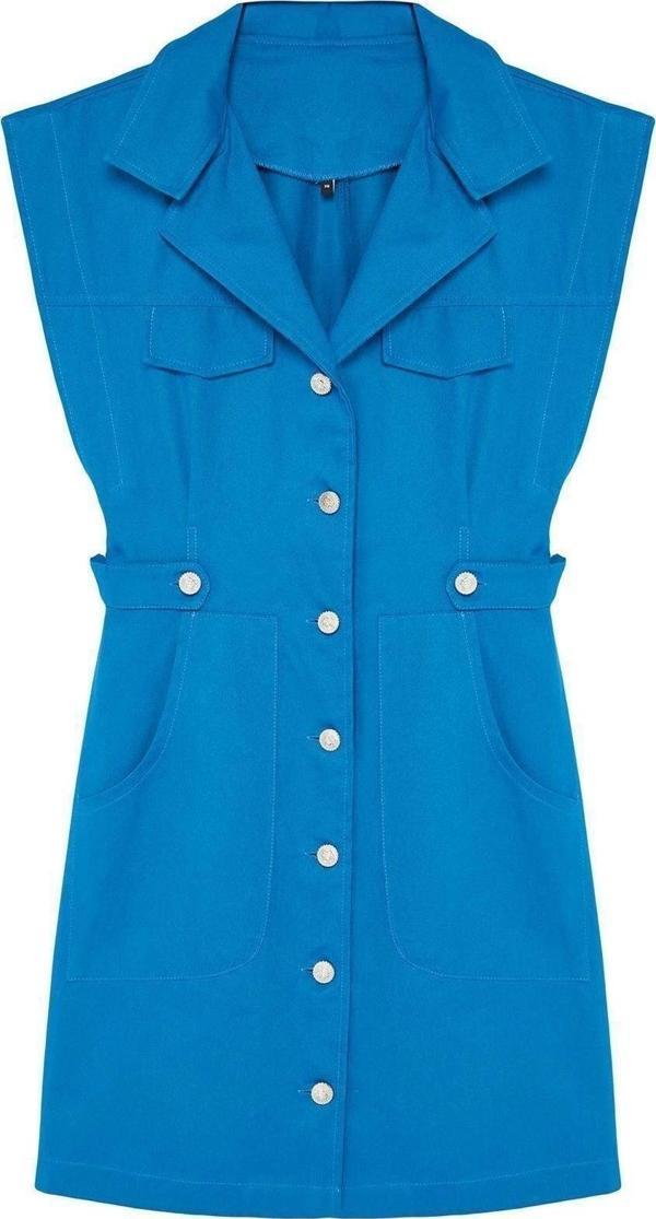 Moda Regular Gündüz Gece Gabardin Dokuma Ceket Yaka Kısa Kol Ceket Elbise Mini Boy Elbise - Image 1