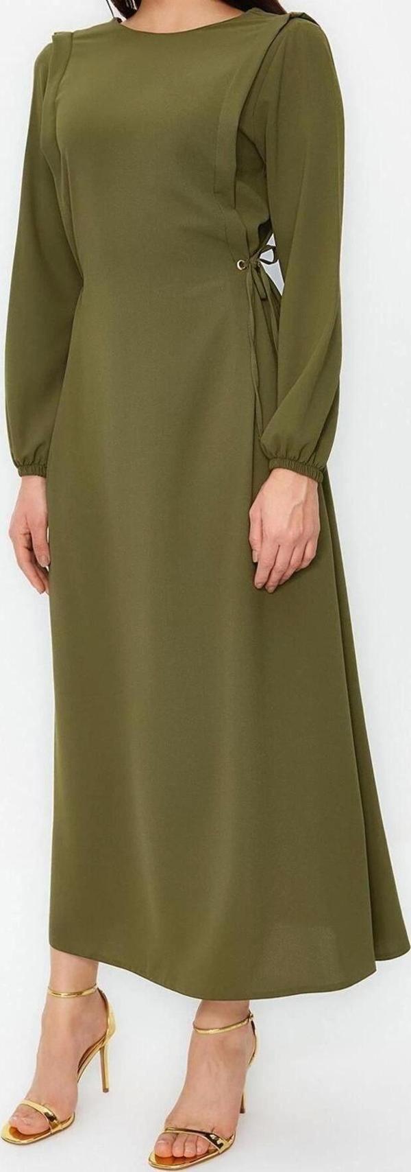 Moda Regular Casual Günlük Aerobin Dokuma Bisiklet Yaka Uzun Kol Shift Maxi Boy Tesettür Elbise - Image 1