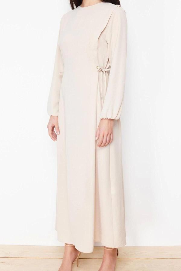 Moda Regular Casual Günlük Aerobin Dokuma Bisiklet Yaka Uzun Kol Shift Maxi Boy Tesettür Elbise - Image 1