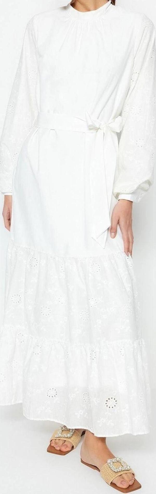 Moda Regular Casual Günlük Terrycotton Dokuma Bisiklet Yaka Uzun Kol A-Line Maxi Boy Tesettür Elbise - Image 1