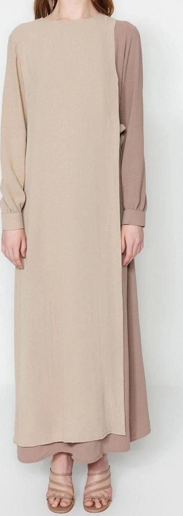 Moda Regular Casual Günlük Aerobin Dokuma Bisiklet Yaka Uzun Kol A-Line Maxi Boy Tesettür Elbise - Image 1