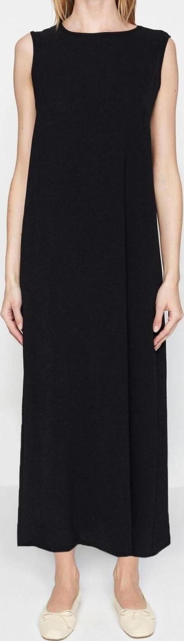 Moda Regular Casual Günlük Aerobin Dokuma Bisiklet Yaka Kolsuz Kol Shift Maxi Boy Tesettür Elbise - Image 1