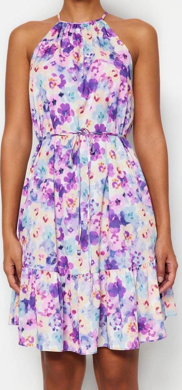 Moda Regular Casual Günlük Şifon Dokuma Halter Yaka Kolsuz Kol A-Line Mini Boy Elbise - Image 1