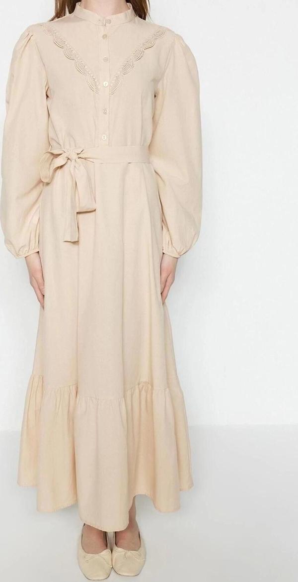 Moda Regular Casual Günlük Terrycotton Dokuma Bisiklet Yaka Uzun Kol A-Line Maxi Boy Tesettür Elbise - Image 1