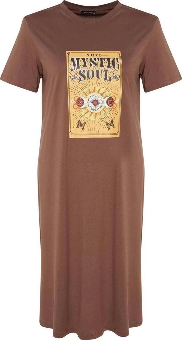 Moda Rahat Casual Günlük Süprem Örme Bisiklet Yaka Kısa Kol Shift Midi Boy Büyük Beden Elbise - Image 1
