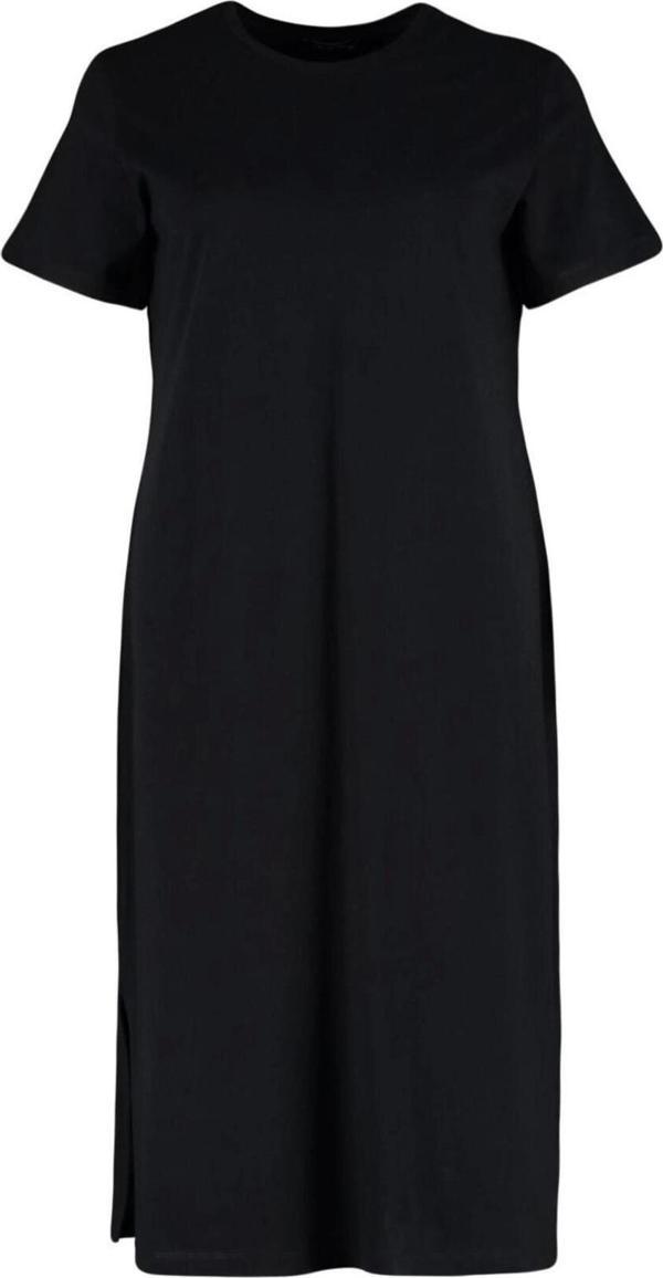 Moda Rahat Casual Günlük Süprem Örme Bisiklet Yaka Kısa Kol Shift Midi Boy Büyük Beden Elbise - Image 1