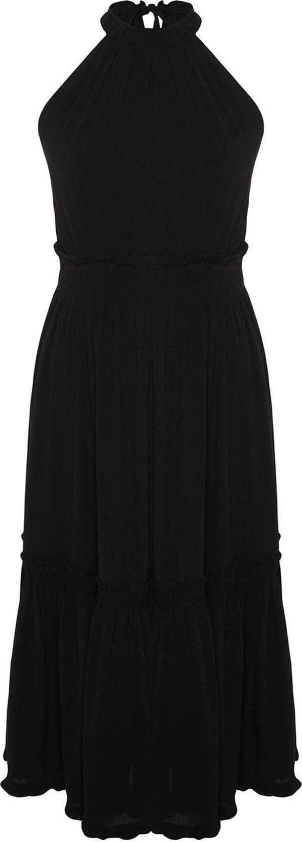 Moda Rahat Casual Günlük Crinkle Dokuma Bisiklet Yaka Kolsuz Kol A-Line Midi Boy Büyük Beden Elbise - Image 1