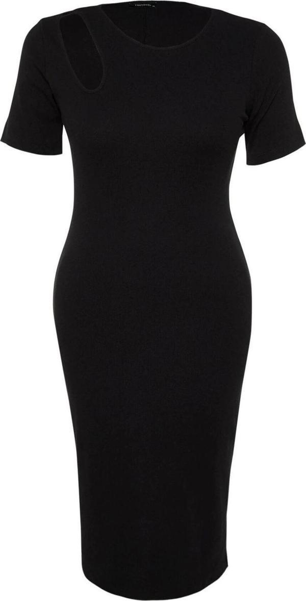 Moda Fit Gündüz Gece Kaşkorse Örme Bisiklet Yaka Kısa Kol Bodycone Midi Boy Büyük Beden Elbise - Image 1