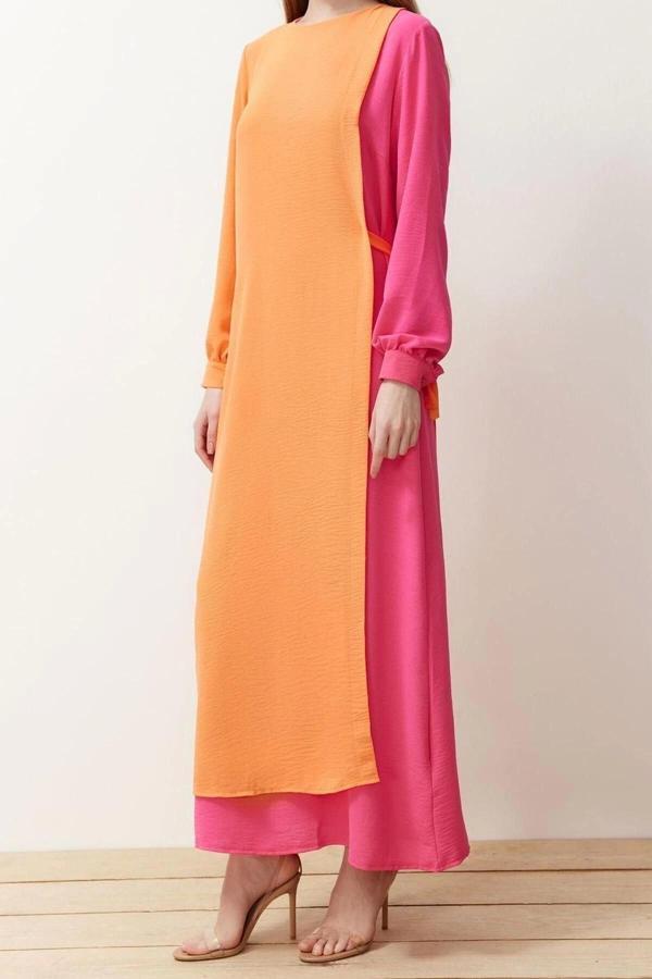 Moda Regular Casual Günlük Aerobin Dokuma Bisiklet Yaka Uzun Kol A-Line Maxi Boy Tesettür Elbise - Image 1