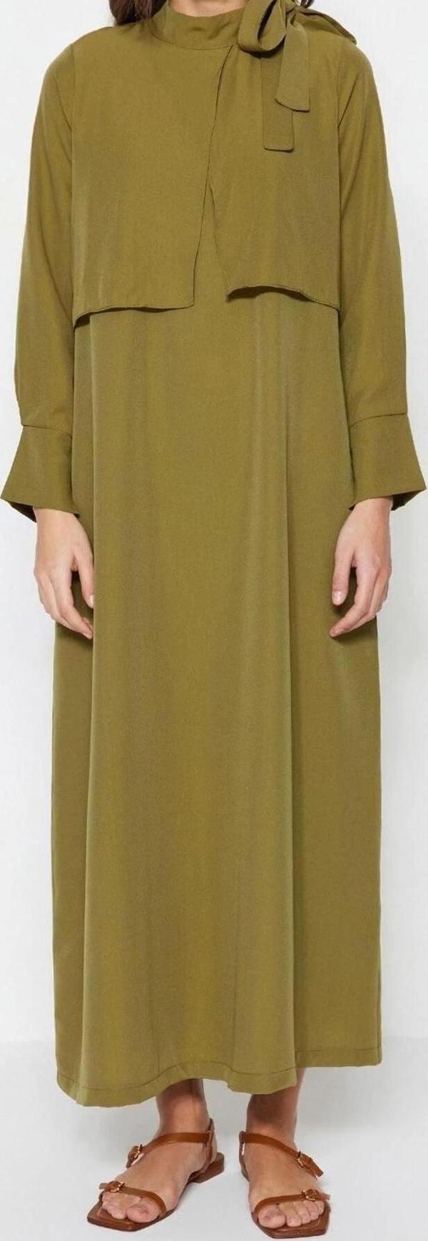 Moda Regular Günlük Terryviskon Dokuma Boyundan Bağlamalı Uzun Kol A-Line Maxi Boy Tesettür Elbise - Image 1