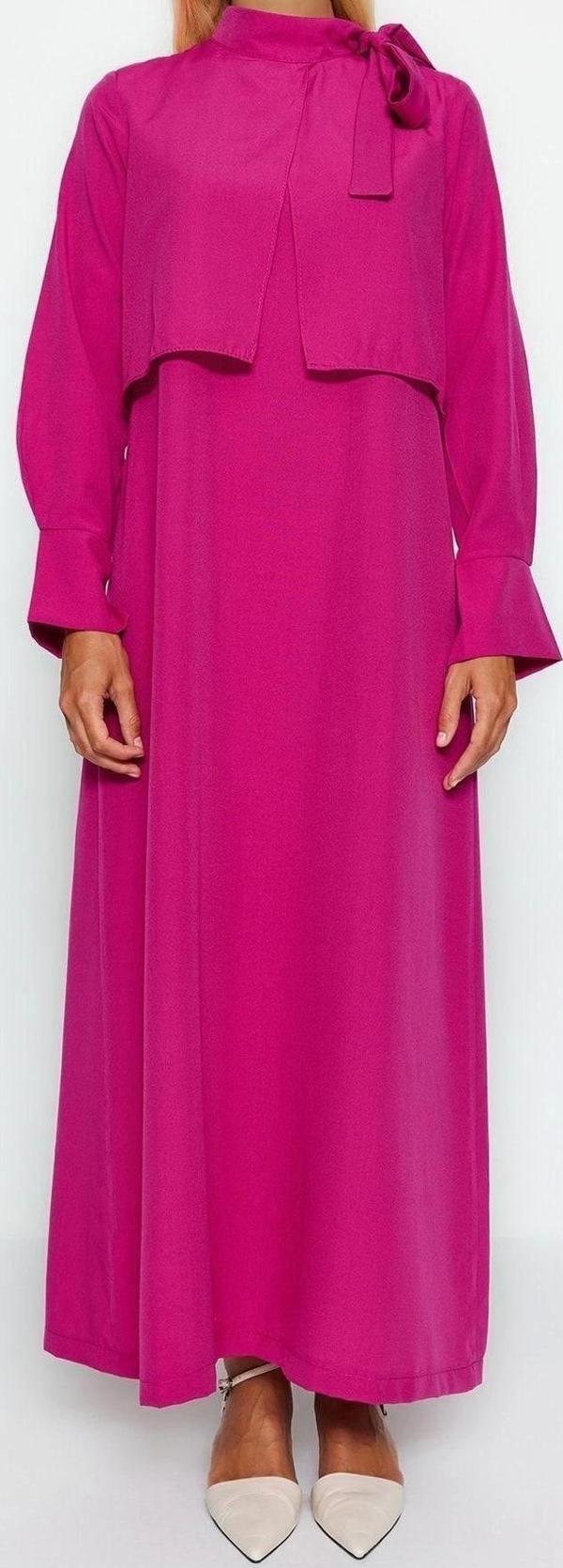 Moda Regular Günlük Terryviskon Dokuma Boyundan Bağlamalı Uzun Kol A-Line Maxi Boy Tesettür Elbise - Image 1