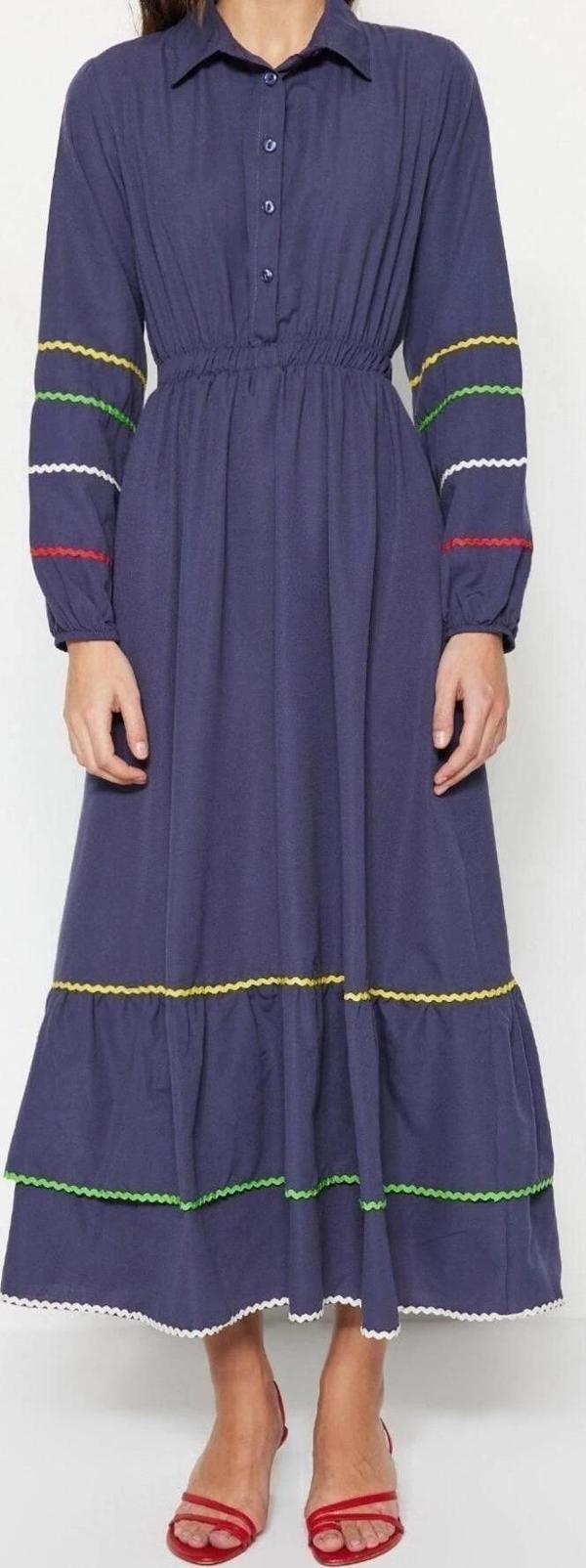 Moda Regular Casual Günlük Terrycotton Dokuma Gömlek Yaka Uzun Kol Basic Maxi Boy Tesettür Elbise - Image 1