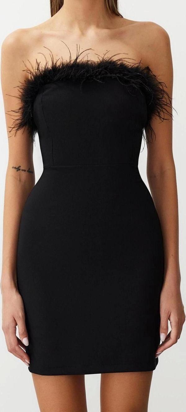 Moda Fit Mezuniyet Balo Finike Dokuma Straplez Kolsuz Kol Bodycone Mini Boy Elbise - Image 1
