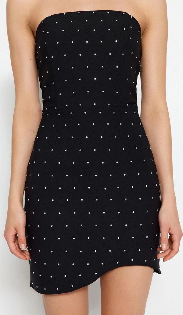 Moda Fit Mezuniyet Balo Finike Dokuma Straplez Kolsuz Kol Bodycone Mini Boy Elbise - Image 1