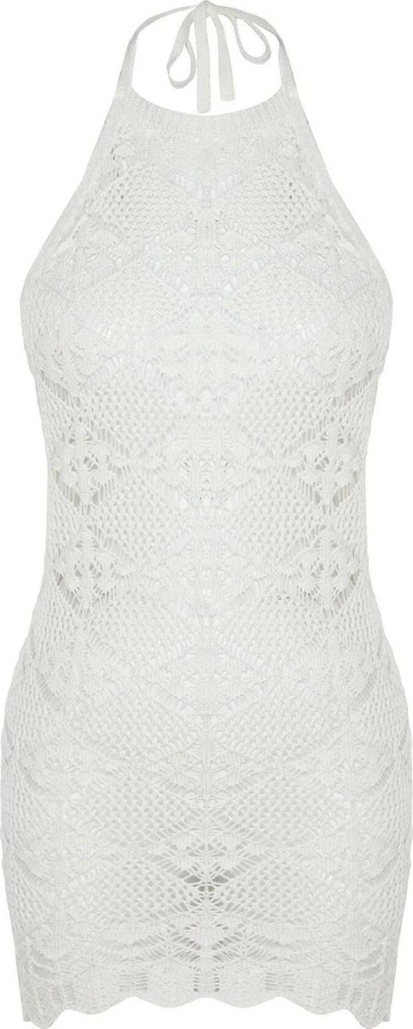 Moda Fit Plaj Günlük Triko Görünümlü Triko Halter Yaka Kolsuz Kol Bodycone Mini Boy Elbise - Image 1