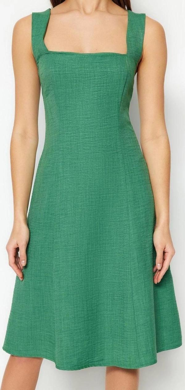 Moda Regular Casual Günlük Aerobin Dokuma Kare Yaka Kolsuz Kol A-Line Mini Boy Elbise - Image 1