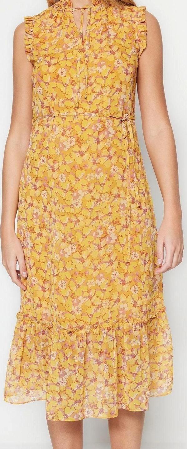 Moda Regular Gündüz Gece Şifon Dokuma Dik Yaka Kolsuz Kol Shift Midi Boy Elbise - Image 1