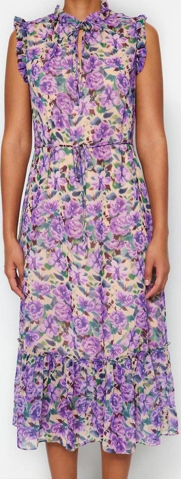 Moda Regular Gündüz Gece Şifon Dokuma Dik Yaka Kolsuz Kol Shift Midi Boy Elbise - Image 1