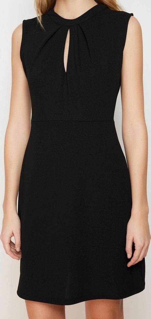 Moda Regular Gündüz Gece Scuba Krep Örme Dik Yaka Kolsuz Kol A-Line Mini Boy Elbise - Image 1