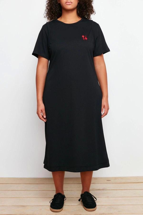 Moda Fit Casual Günlük Süprem Örme Bisiklet Yaka Kısa Kol T-Shirt Elbise Midi Boy Büyük Beden Elbise - Image 1