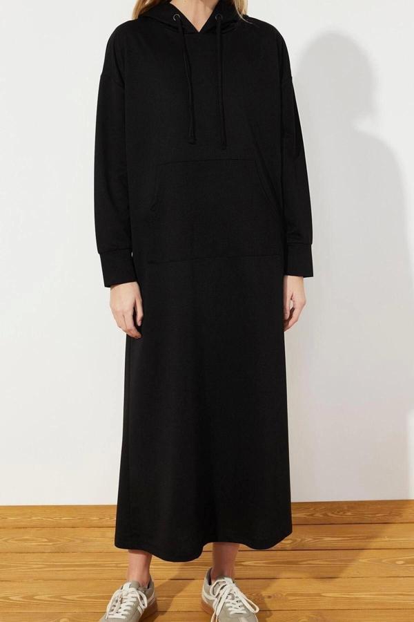 Moda Regular Casual Günlük 2 İplik Örme Kapüşonlu Uzun Kol Basic Maxi Boy Tesettür Elbise - Image 1