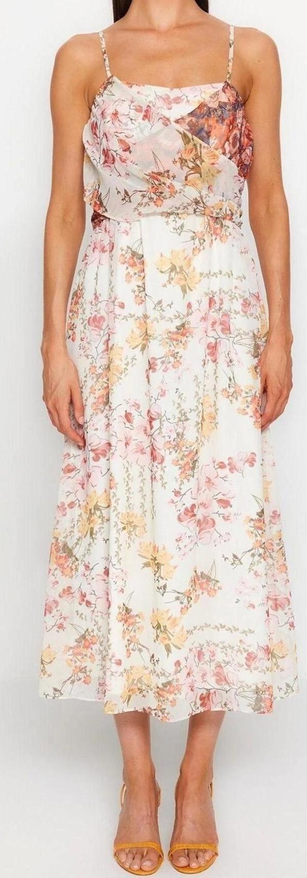 Moda Regular Gündüz Gece Şifon Dokuma Kare Yaka Askılı Kol Skater Maxi Boy Elbise - Image 1