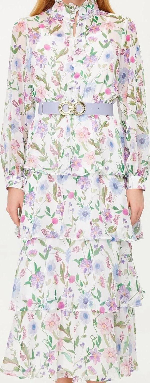 Moda Regular Günlük Yoryo Şifon Dokuma Gömlek Yaka Uzun Kol Eteği Fırfırlı Maxi Boy Tesettür Elbise - Image 1
