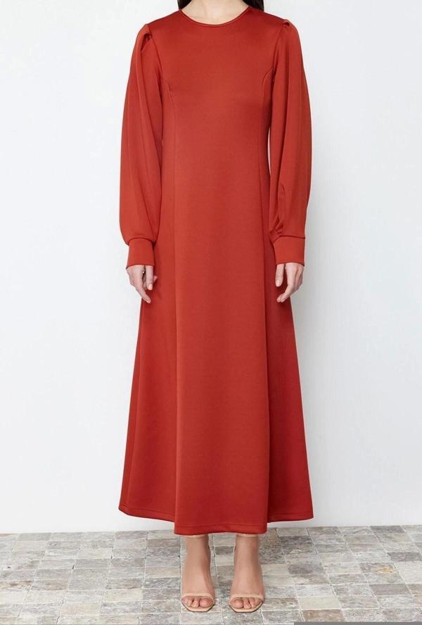 Moda Regular Gündüz Gece Dalgıç Scuba Örme Bisiklet Yaka Uzun Kol Skater Maxi Boy Tesettür Elbise - Image 1