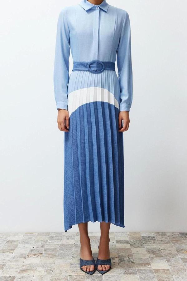 Moda Regular Günlük Terrycotton Dokuma Gömlek Yaka Uzun Kol Gömlek Elbise Maxi Boy Tesettür Elbise - Image 1