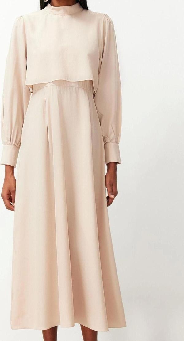 Moda Regular Casual Günlük Terryviskon Dokuma Dik Yaka Uzun Kol A-Line Maxi Boy Tesettür Elbise - Image 1
