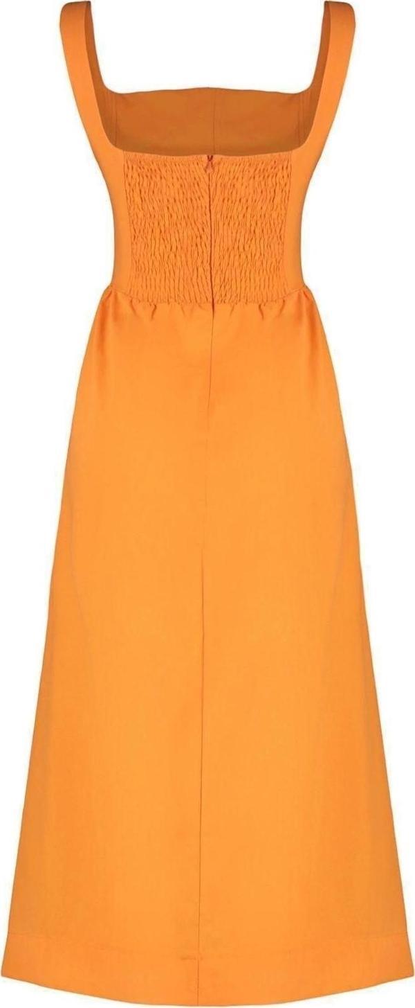 Moda Regular Casual Günlük Poplin Dokuma Kare Yaka Askılı Kol Skater Midi Boy Elbise - Image 1