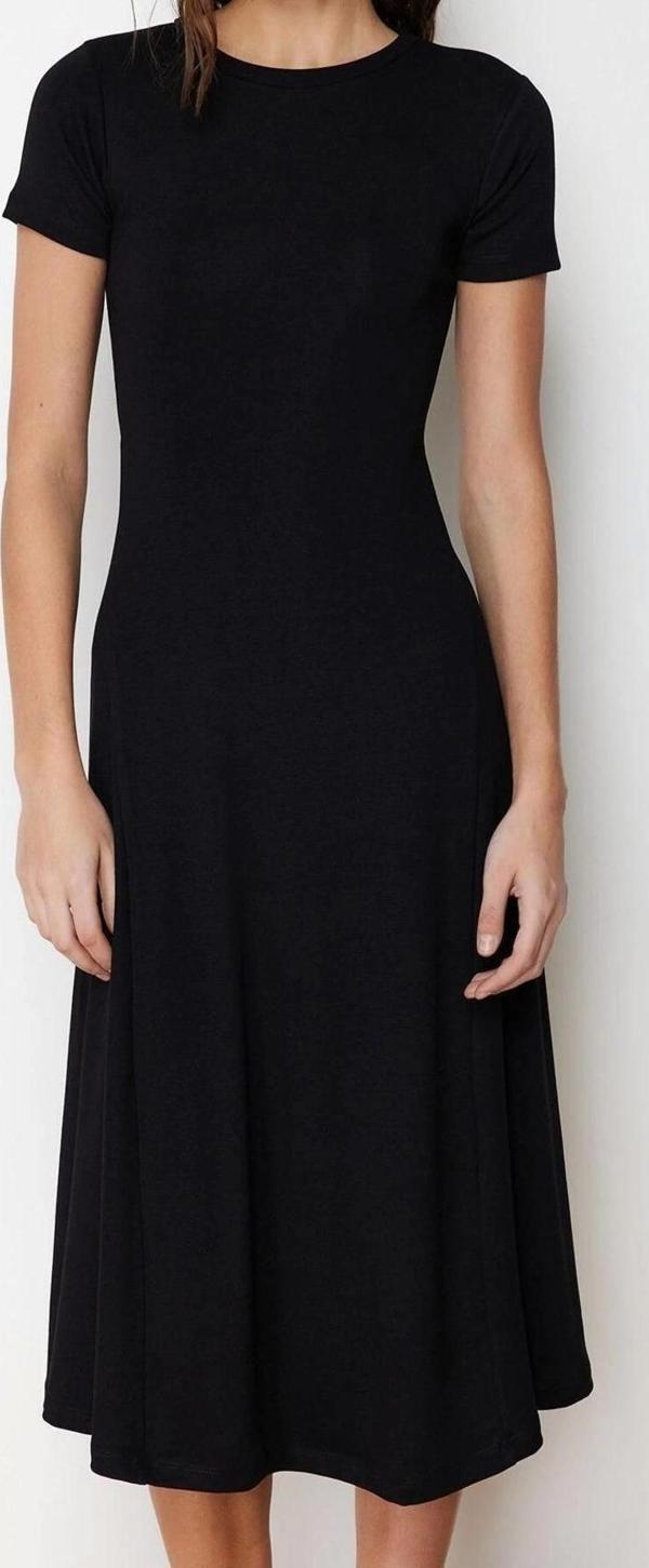 Moda Regular Casual Günlük Ribana Kaşkorse Örme Bisiklet Yaka Kısa Kol Skater Maxi Boy Elbise - Image 1