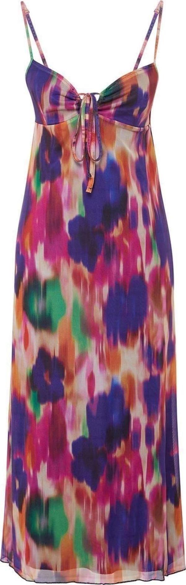 Moda Regular Casual Günlük Tül Örme Kalp Yaka Askılı Kol A-Line Maxi Boy Elbise - Image 1