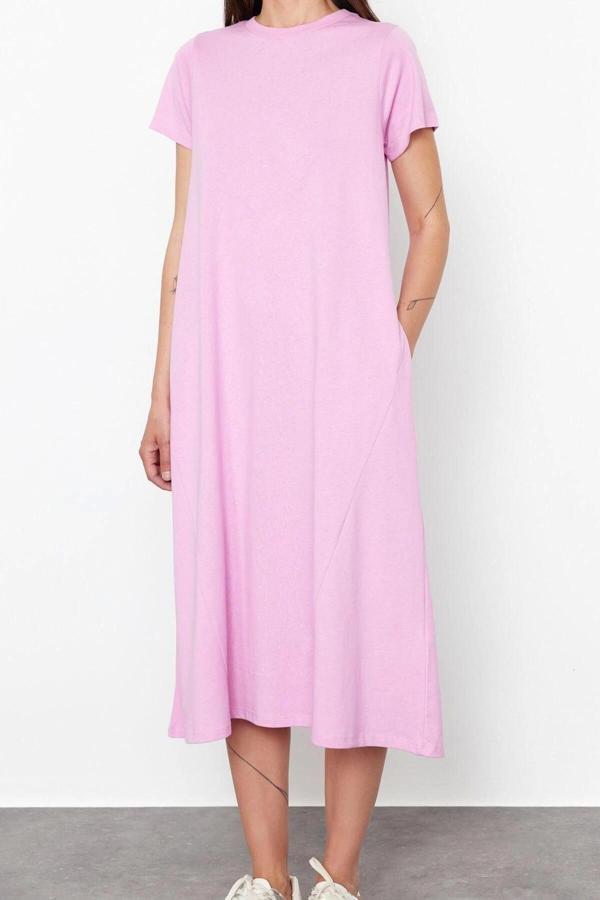 Moda Regular Günlük 20 1 Penye Süprem Örme Bisiklet Yaka Kısa Kol T-Shirt Elbise Midi Boy Elbise - Image 1