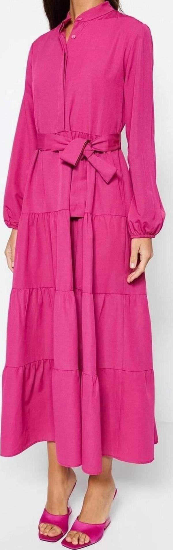 Moda Rahat Casual Günlük Terrycotton Dokuma Dik Yaka Uzun Kol Basic Maxi Boy Tesettür Elbise - Image 1