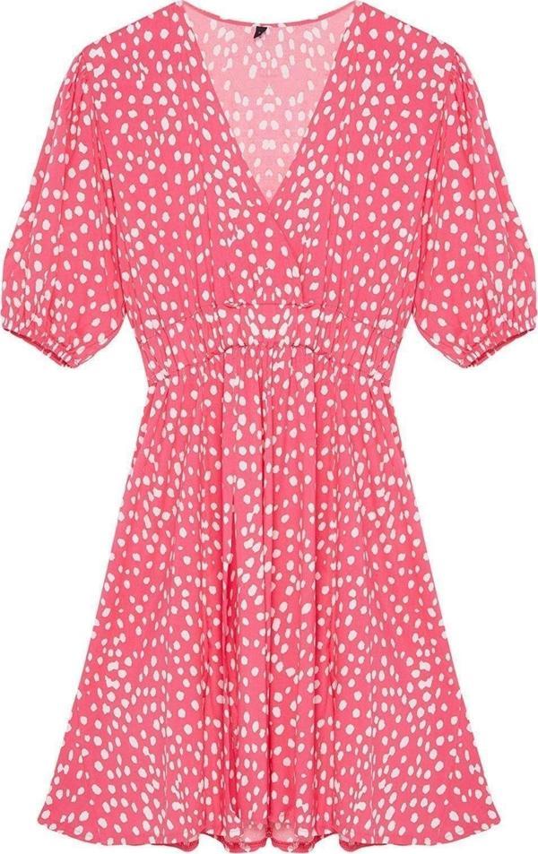 Moda Regular Casual Günlük Shally Dokuma Kruvaze Kısa Kol Skater Mini Boy Elbise - Image 1