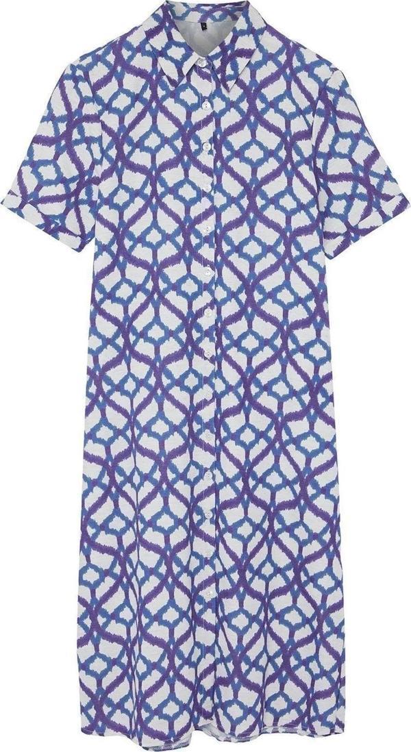 Moda Regular Casual Günlük Keten Karışımlı Dokuma Gömlek Yaka Kısa Kol Gömlek Elbise Midi Boy Elbise - Image 1
