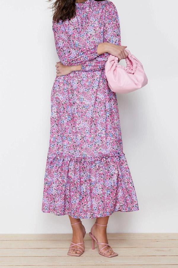 Moda Regular Casual Günlük Queen Crep Dokuma Dik Yaka Uzun Kol A-Line Maxi Boy Tesettür Elbise - Image 1