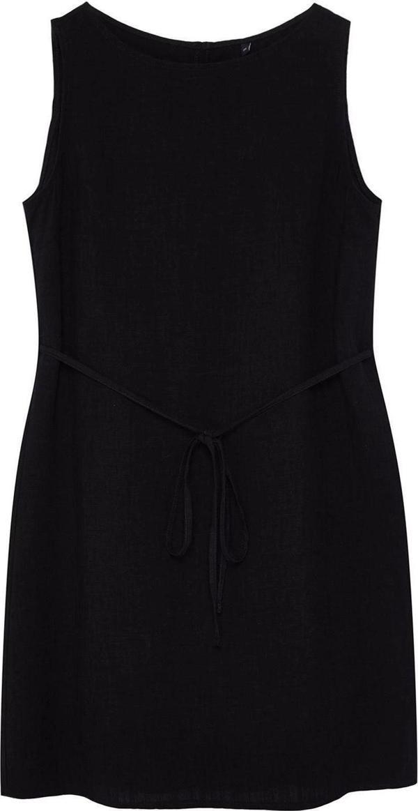 Moda Regular Gündüz Gece Keten Karışımlı Dokuma Bisiklet Yaka Askılı Kol A-Line Mini Boy Elbise - Image 1