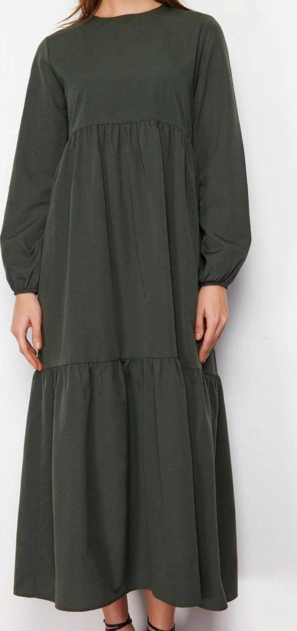 Moda Oversize Günlük Terrycotton Dokuma Bisiklet Yaka Uzun Kol Skater Uzun Boy Tesettür Elbise - Image 1