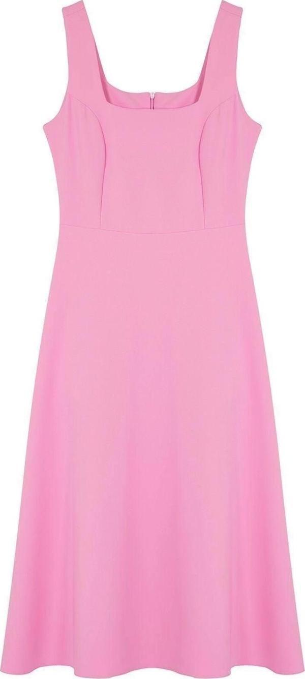 Moda Regular Gündüz Gece Finike Dokuma Kare Yaka Askılı Kol Skater Midi Boy Elbise - Image 1