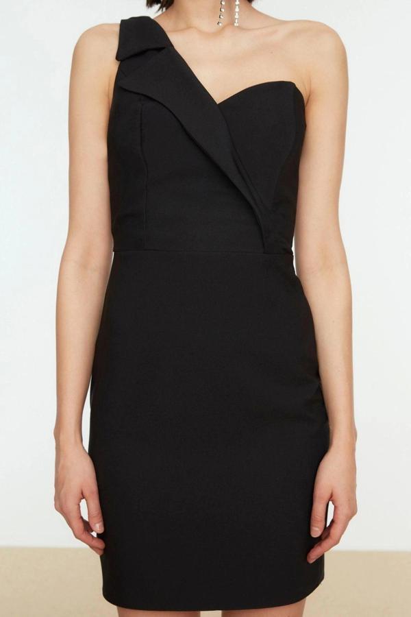 Moda Regular Mezuniyet Balo Finike Dokuma Asimetrik Yaka Kolsuz Kol Bodycone Mini Boy Elbise - Image 1