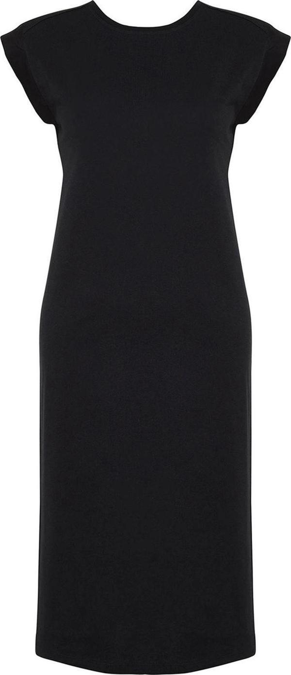 Kısa Kollu Bisiklet Yaka Haki Düz T-Shirt Elbise %100 Pamuk Ay Kol Shift Rahat Kesim Midi Elbise - Image 1