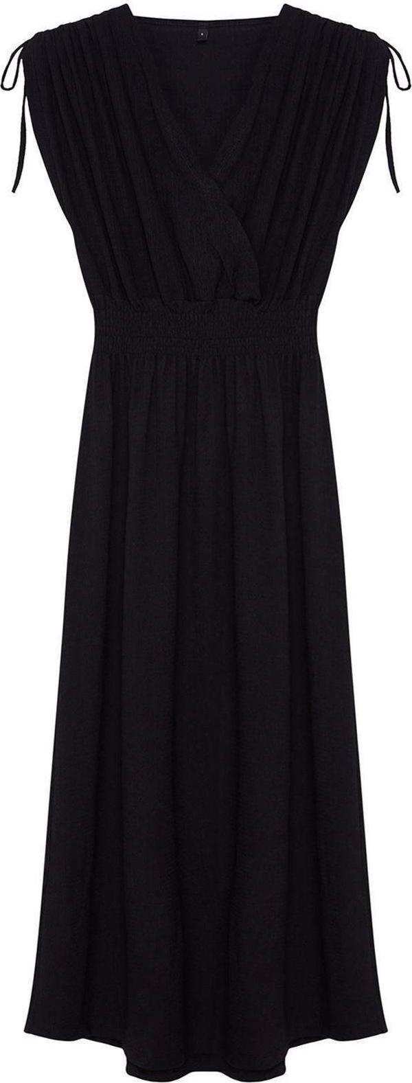 Moda Regular Casual Günlük Bürümcük Örme Kruvaze Kolsuz Kol Skater Midi Boy Elbise - Image 1