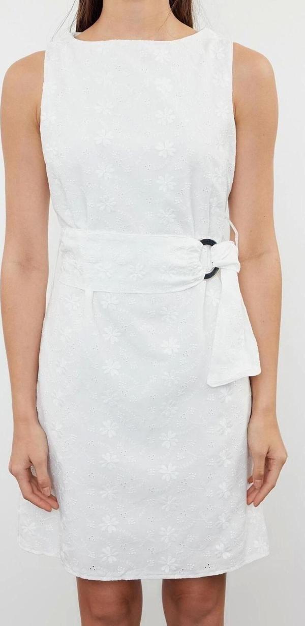 Moda Regular Gündüz Gece Brode Dokuma Bisiklet Yaka Kolsuz Kol A-Line Mini Boy Elbise - Image 1