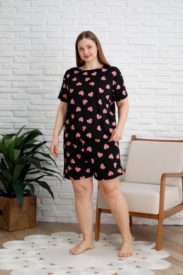 Nisanca  Büyük Beden Kısa Kol Şortlu Kadın Pijama Takımı - Image 1