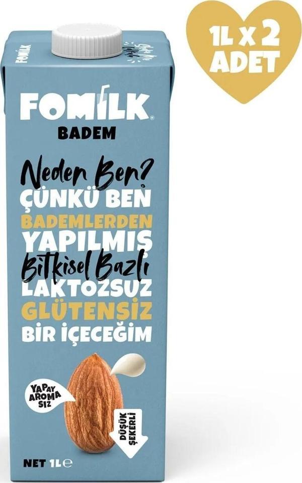 Badem Sütü Glutensiz Bitkisel Bazlı Laktozsuz Vegan 1 Lt x 2 Adet - Image 1