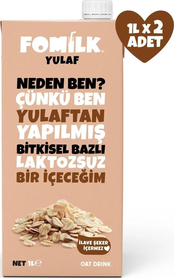Yulaf Sütü Bitkisel Bazlı Laktozsuz Vegan1 L x 2 Adet - Image 1